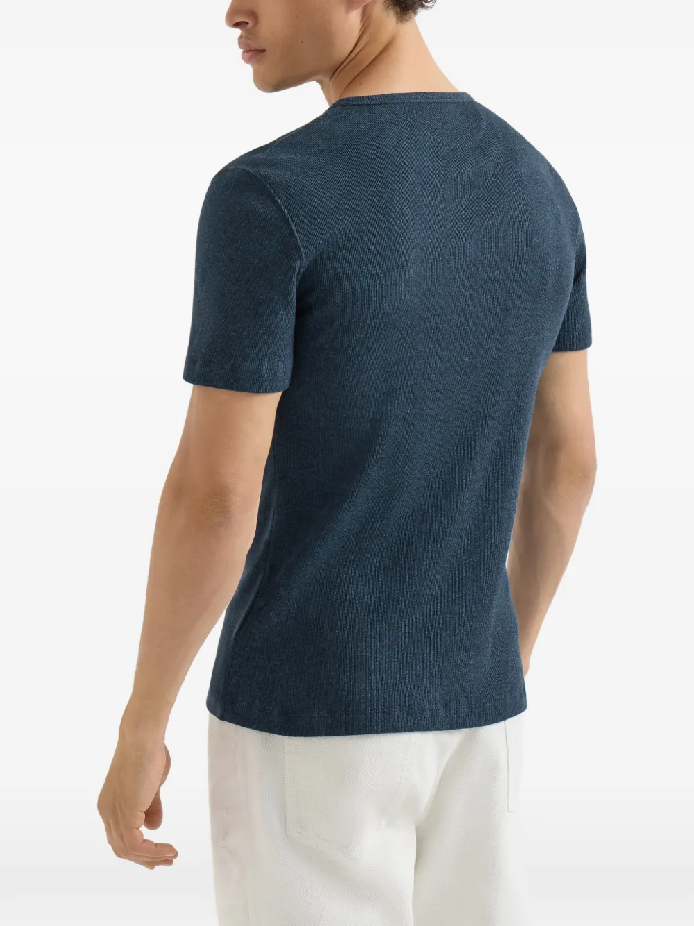 Brunello Cucinelli Katoenen jersey geribbeld T-shirt met ronde hals en denim-effect Blauw