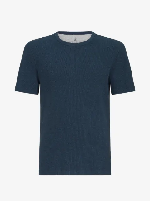 Brunello Cucinelli denim-effect ribbed cotton jersey crew-neck T-shirt
