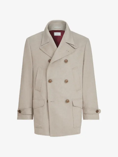 Brunello Cucinelli 캐시미어 셰브런 플란넬 4 포켓 피코트