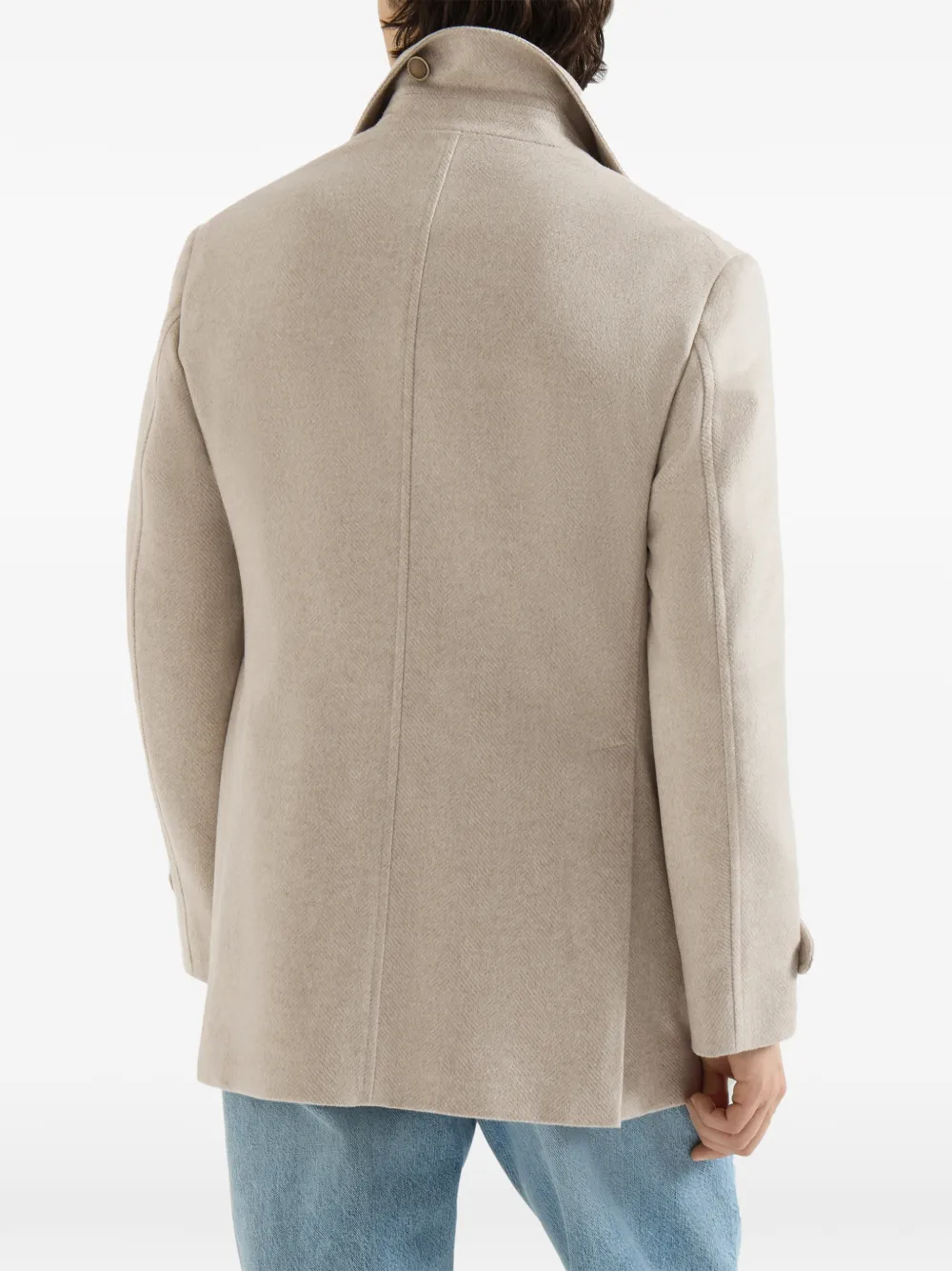 Brunello Cucinelli Kasjmier flanellen jas met vier zakken en chevron-streep Beige