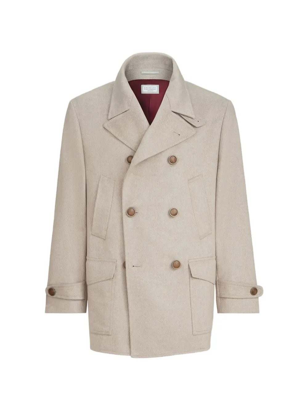 Brunello Cucinelli cashmere chevron flannel four-pocket pea coat
