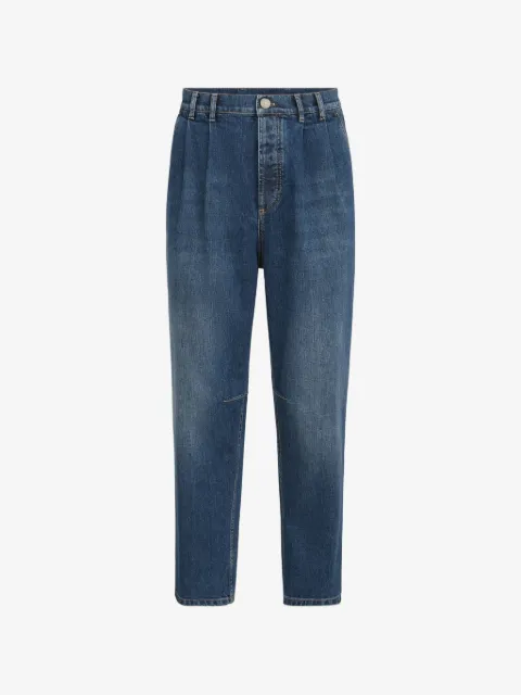 Brunello Cucinelli Ikonisch geschnittene 5-Pocket-Hose aus Baumwoll-Denim mit Doppelfalten