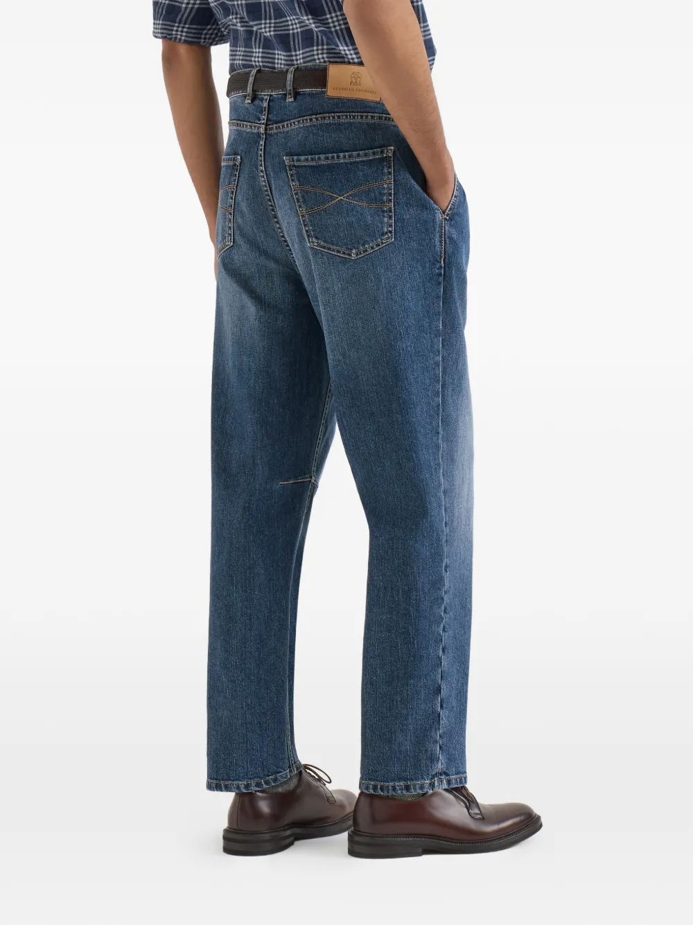 Brunello Cucinelli Comfort denim broek met vijf zakken en dubbele plooien Blauw