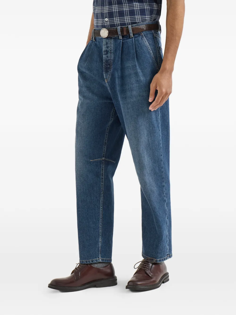 Brunello Cucinelli Comfort denim broek met vijf zakken en dubbele plooien Blauw