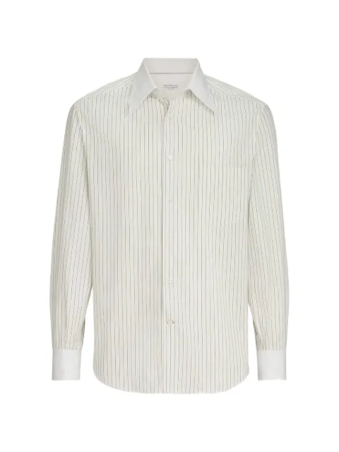 Brunello Cucinelli striped cotton and silk shirt with Italian collar
