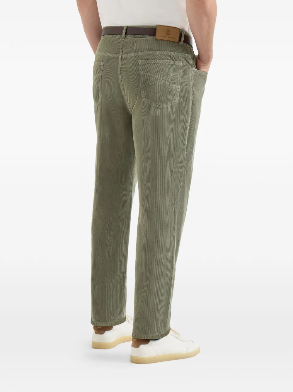 Brunello Cucinelli Ribfluwelen katoenen broek met geverfd effect Groen