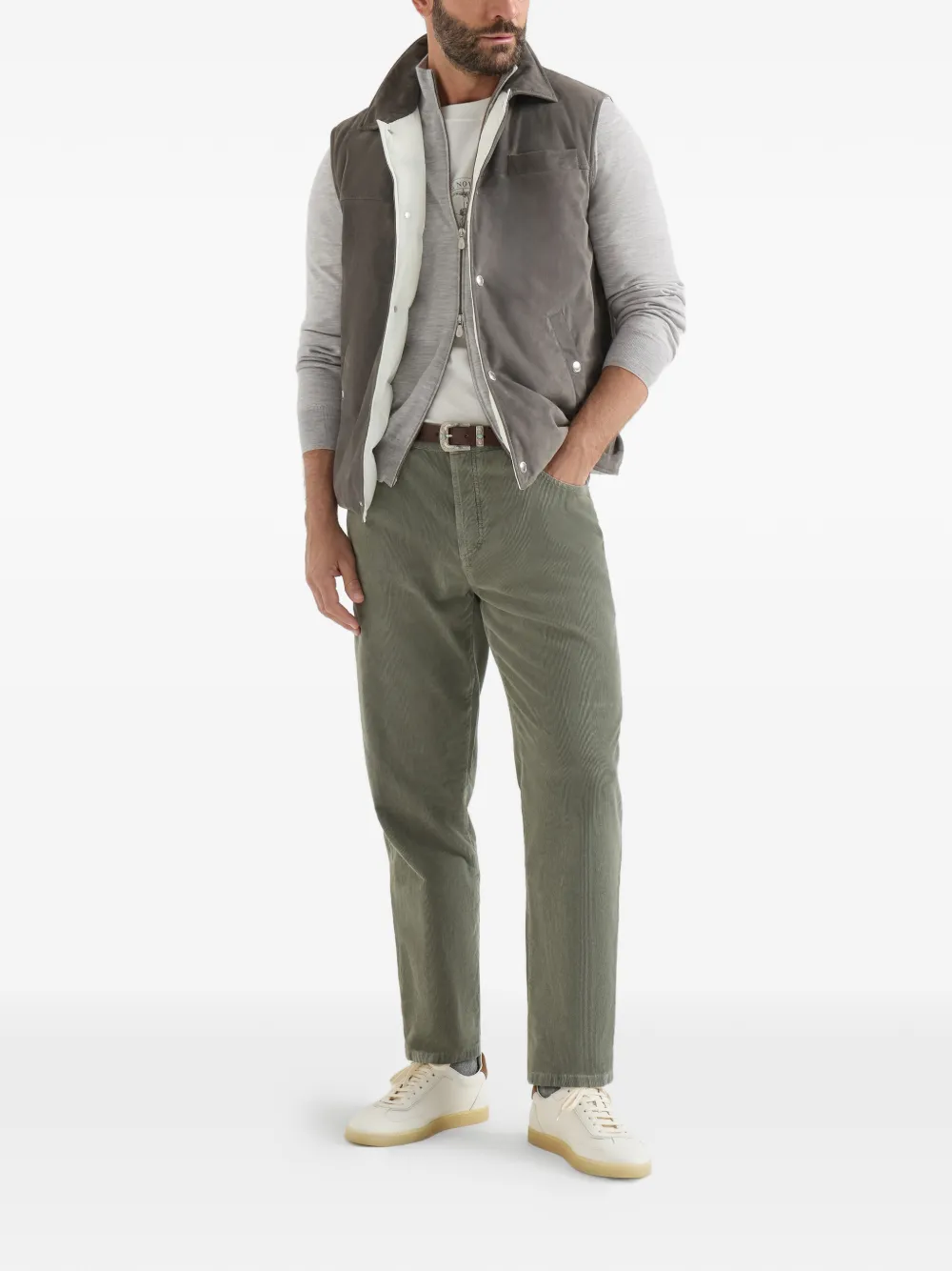 Brunello Cucinelli Ribfluwelen katoenen broek met geverfd effect Groen