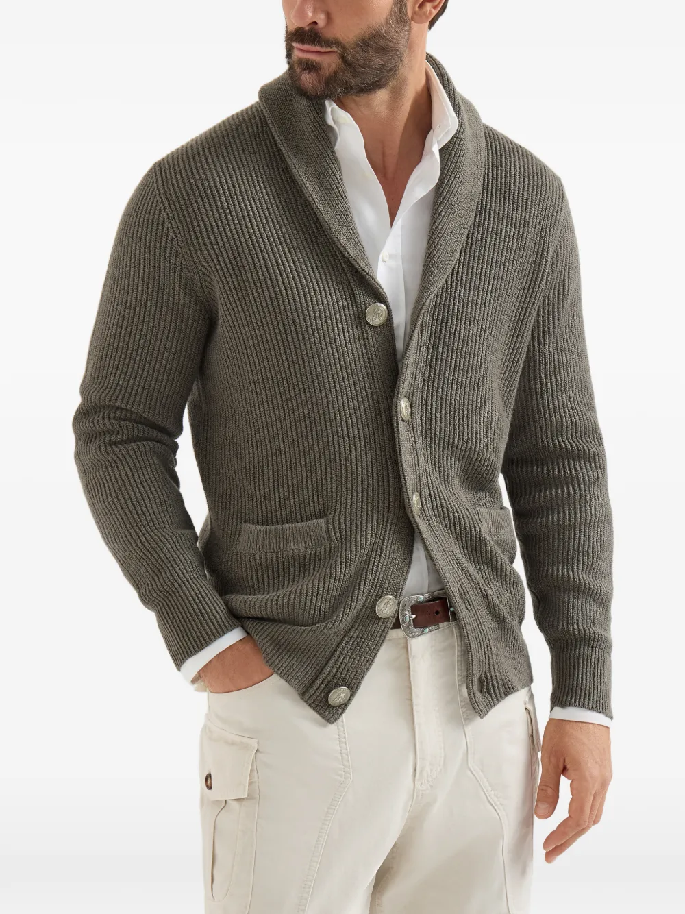 Brunello Cucinelli Malfilé-katoenen Engelse-rib vest Groen