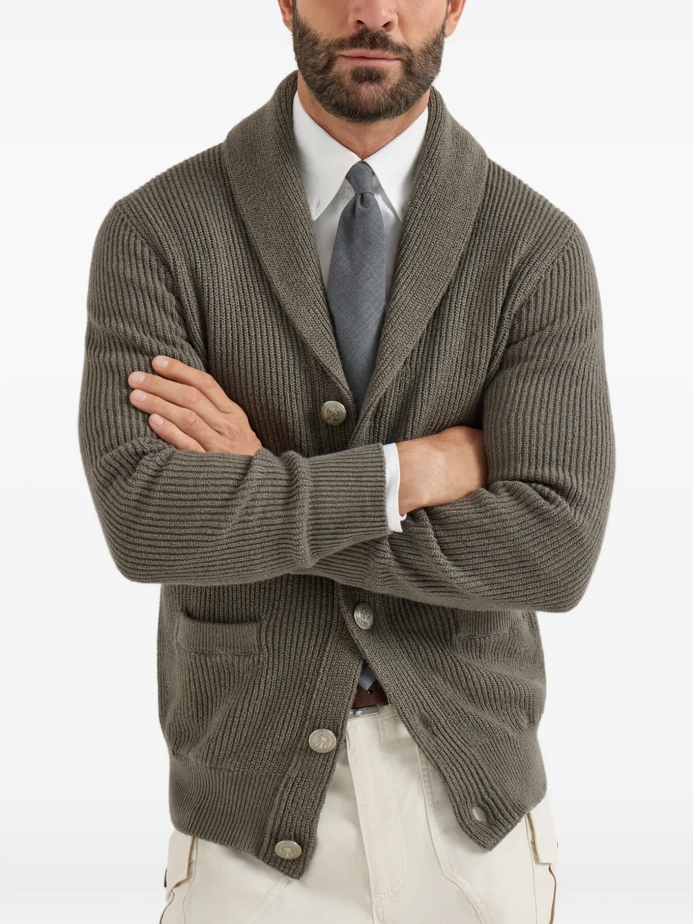 Brunello Cucinelli Malfilé-katoenen Engelse-rib vest Groen
