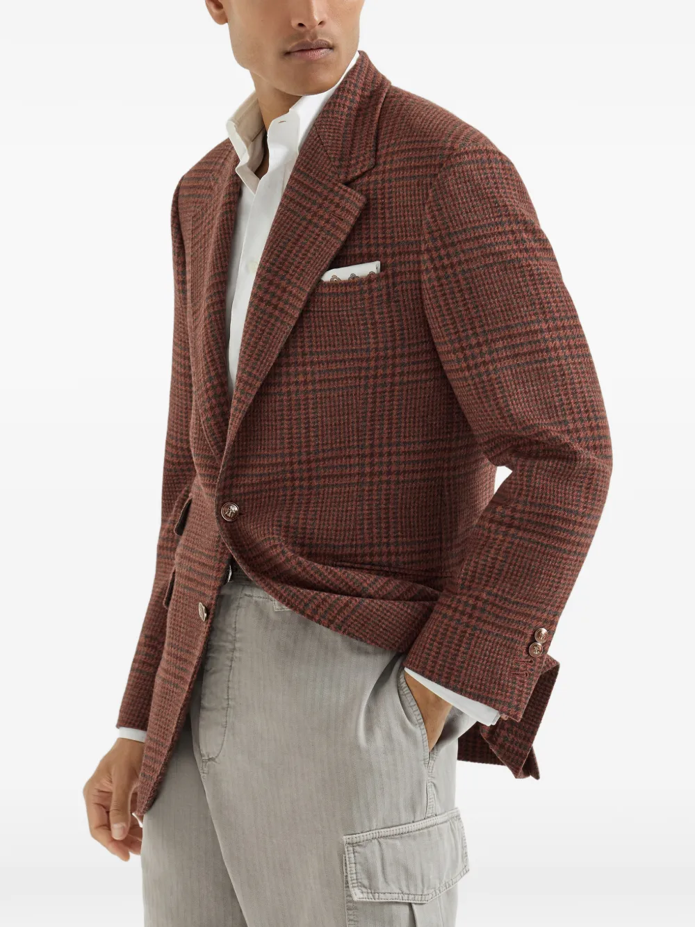 Brunello Cucinelli Kasjmier Prince of Wales blazer Bruin