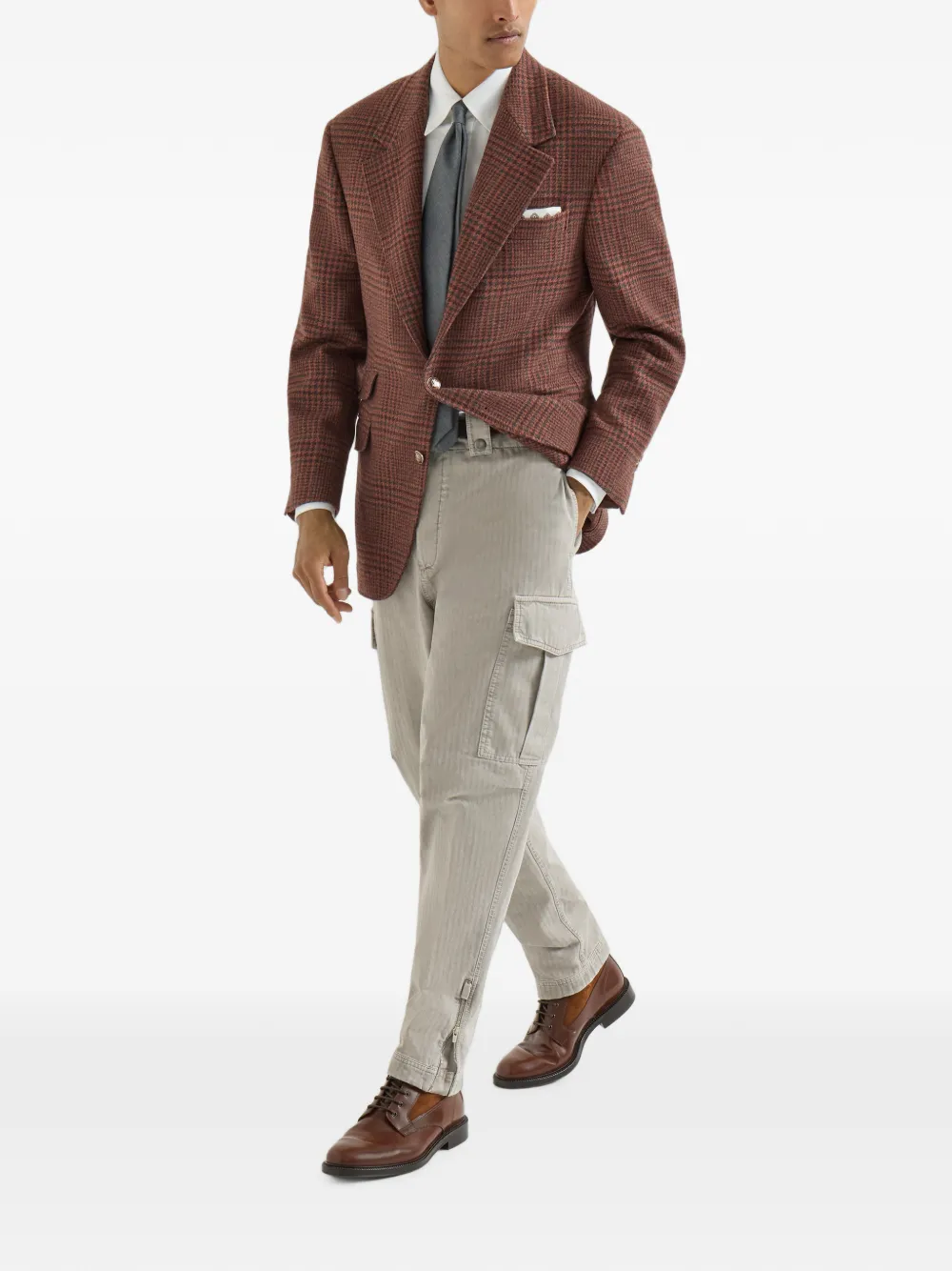Brunello Cucinelli Kasjmier Prince of Wales blazer Bruin