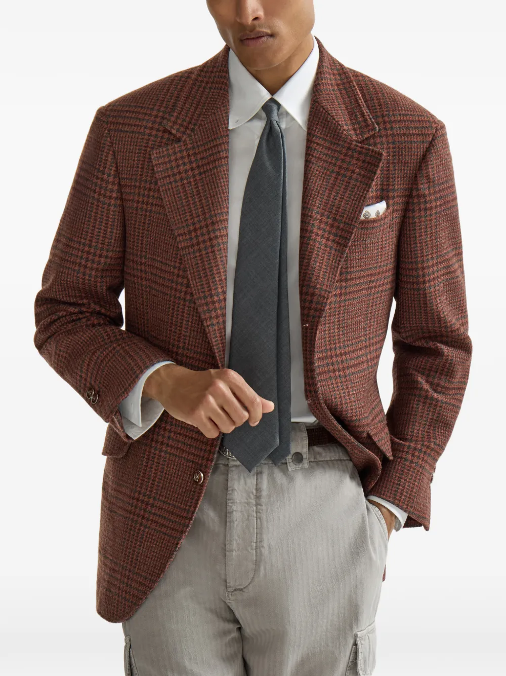 Brunello Cucinelli Kasjmier Prince of Wales blazer Bruin