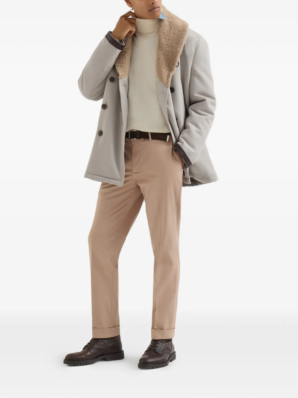  Brunello Cucinelli Pantaloni Italian Fit In Gabardine Di Cotone American Pima Tinto In Capo - Toni Neutri 