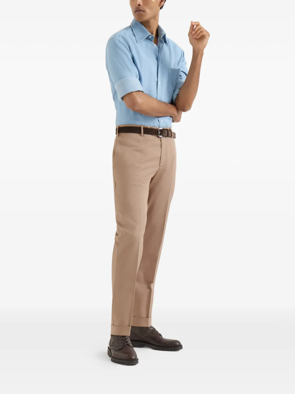  Brunello Cucinelli Pantaloni Italian Fit In Gabardine Di Cotone American Pima Tinto In Capo - Toni Neutri 
