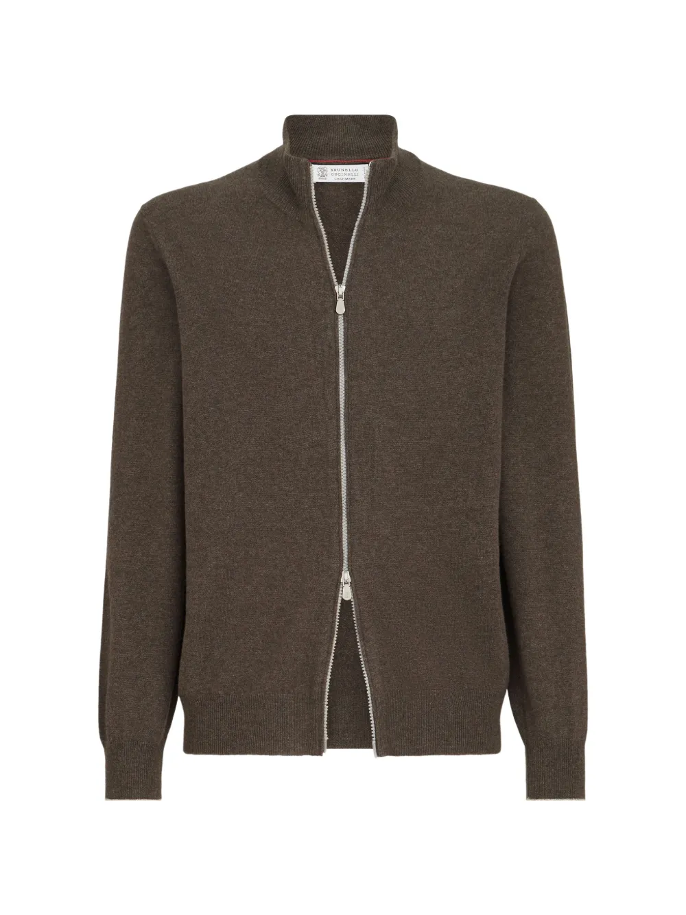 Brunello Cucinelli cashmere high-neck cardigan with zipper - Brown