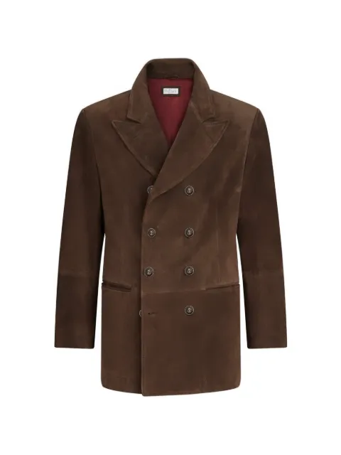 Brunello Cucinelli 피크드 라펠 스웨이드 블레이저 스타일 아우터 재킷