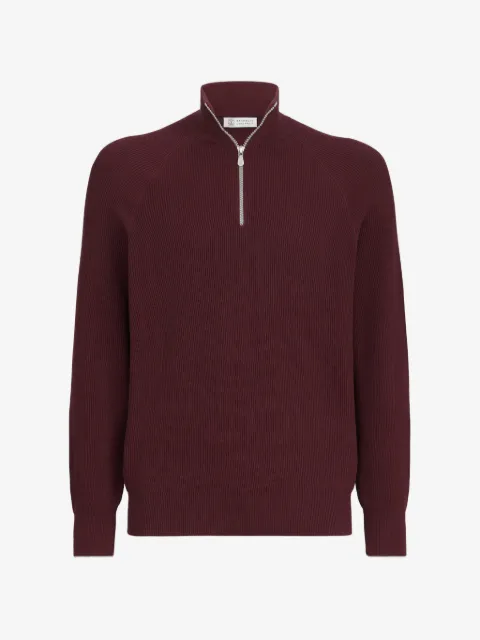 Brunello Cucinelli cotton English Rib sweater with half-zip and raglan sleeves
