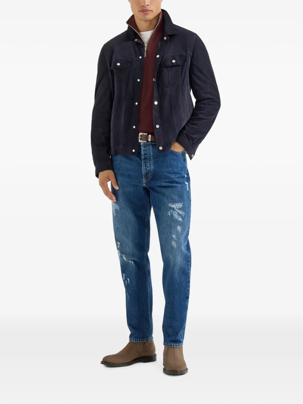 Brunello Cucinelli Katoenen Engelse geribbelde trui met halve rits en raglan mouwen Rood