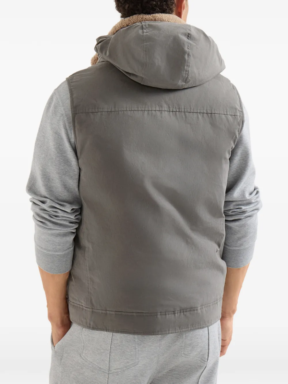 Brunello Cucinelli Gewaxt techno-katoenen bodywarmer met afneembare capuchon Grijs