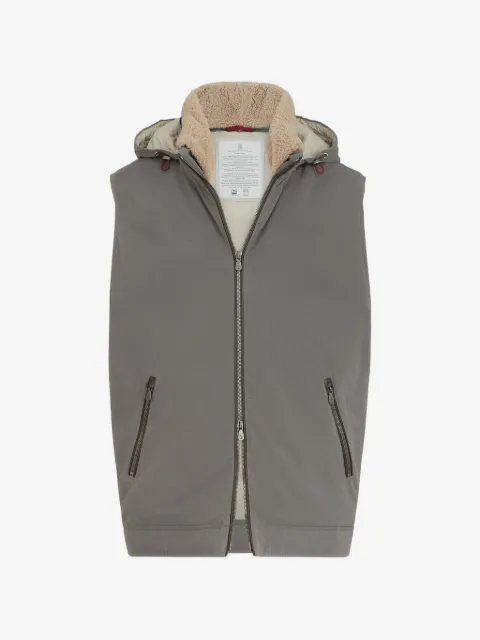 Brunello Cucinelli waxed techno-cotton down vest with detachable hood
