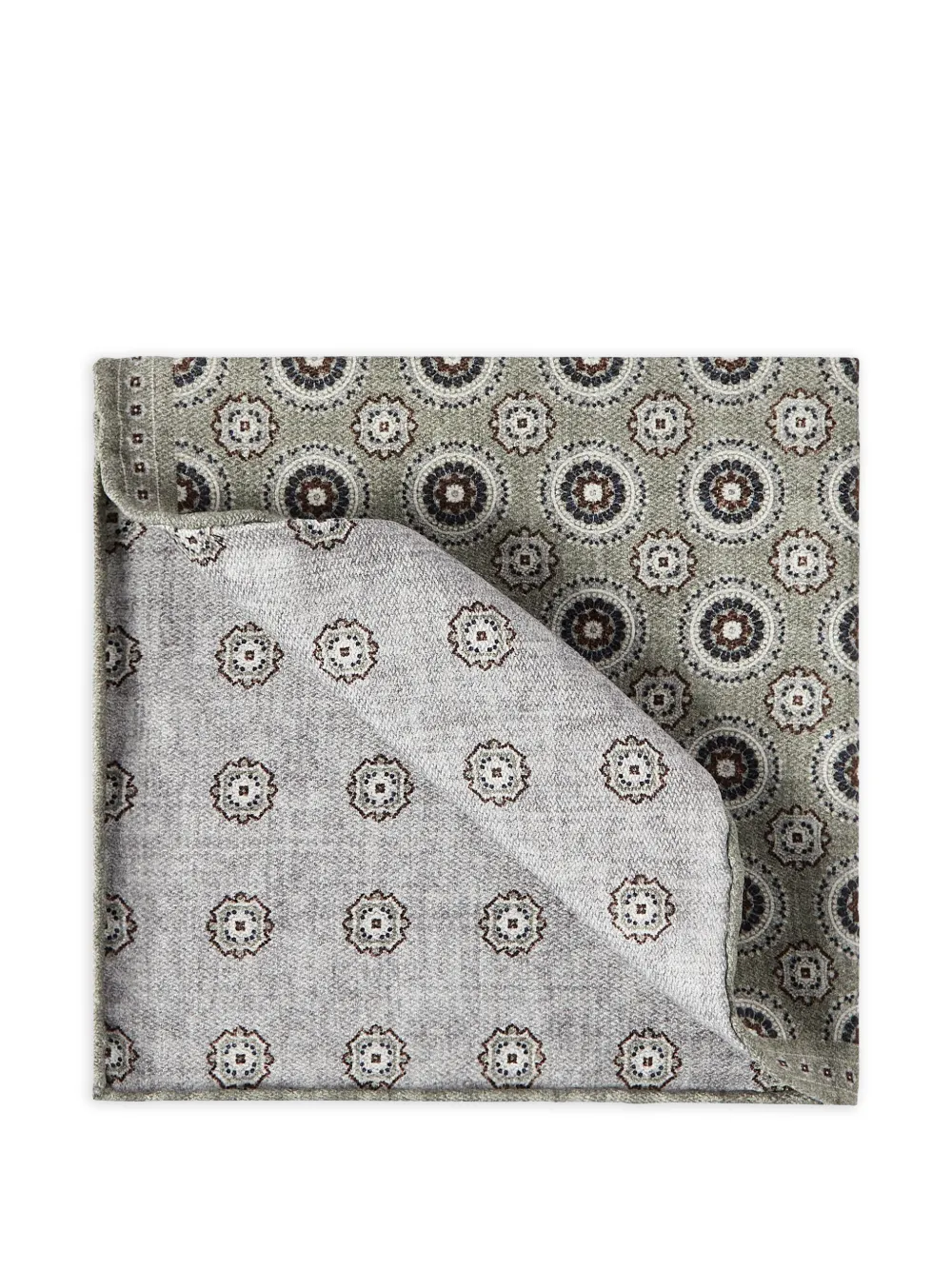 Brunello Cucinelli silk pocket square with medallion design - Verde