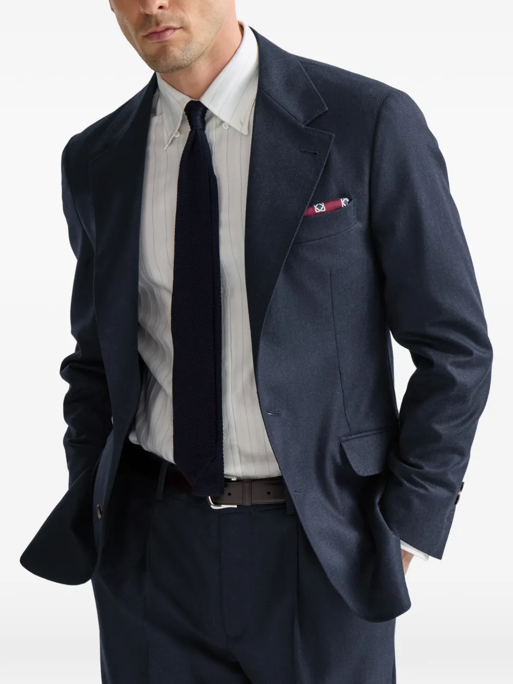 Brunello Cucinelli Scheerwollen flanellen gedeconstrueerde Cavallo blazer Blauw