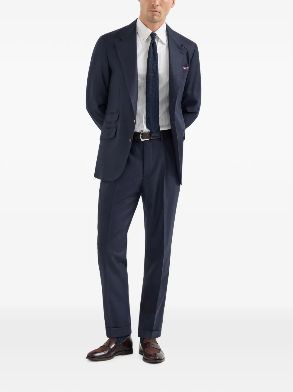 Brunello Cucinelli Scheerwollen flanellen gedeconstrueerde Cavallo blazer Blauw