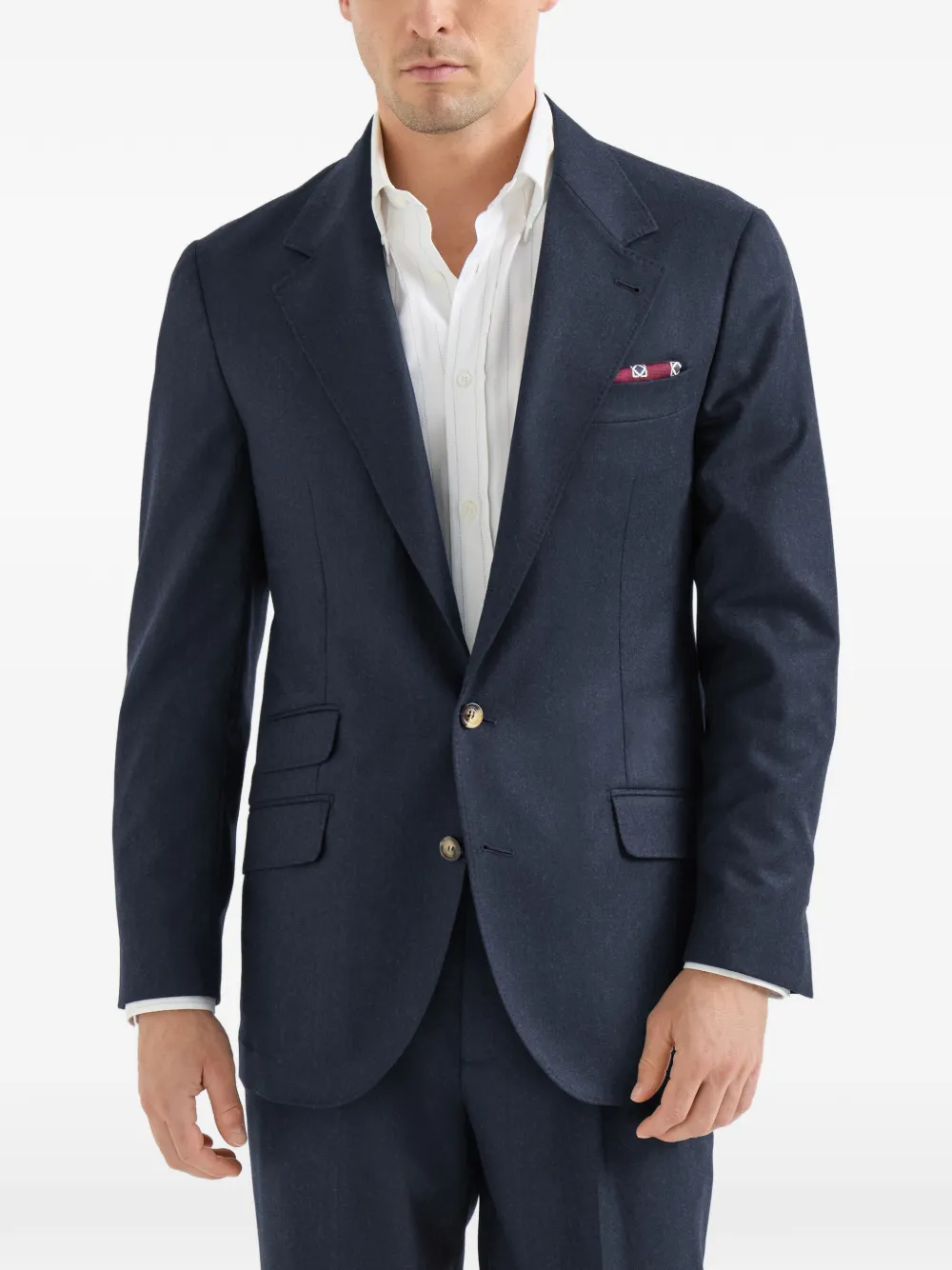 Brunello Cucinelli Scheerwollen flanellen gedeconstrueerde Cavallo blazer Blauw