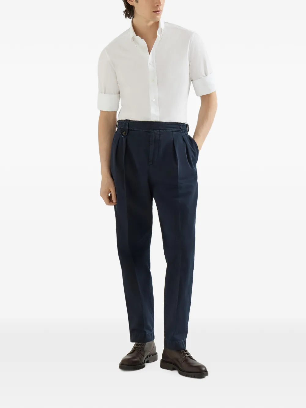 Brunello Cucinelli Broek met dubbele plooi en chevronweefsel Blauw