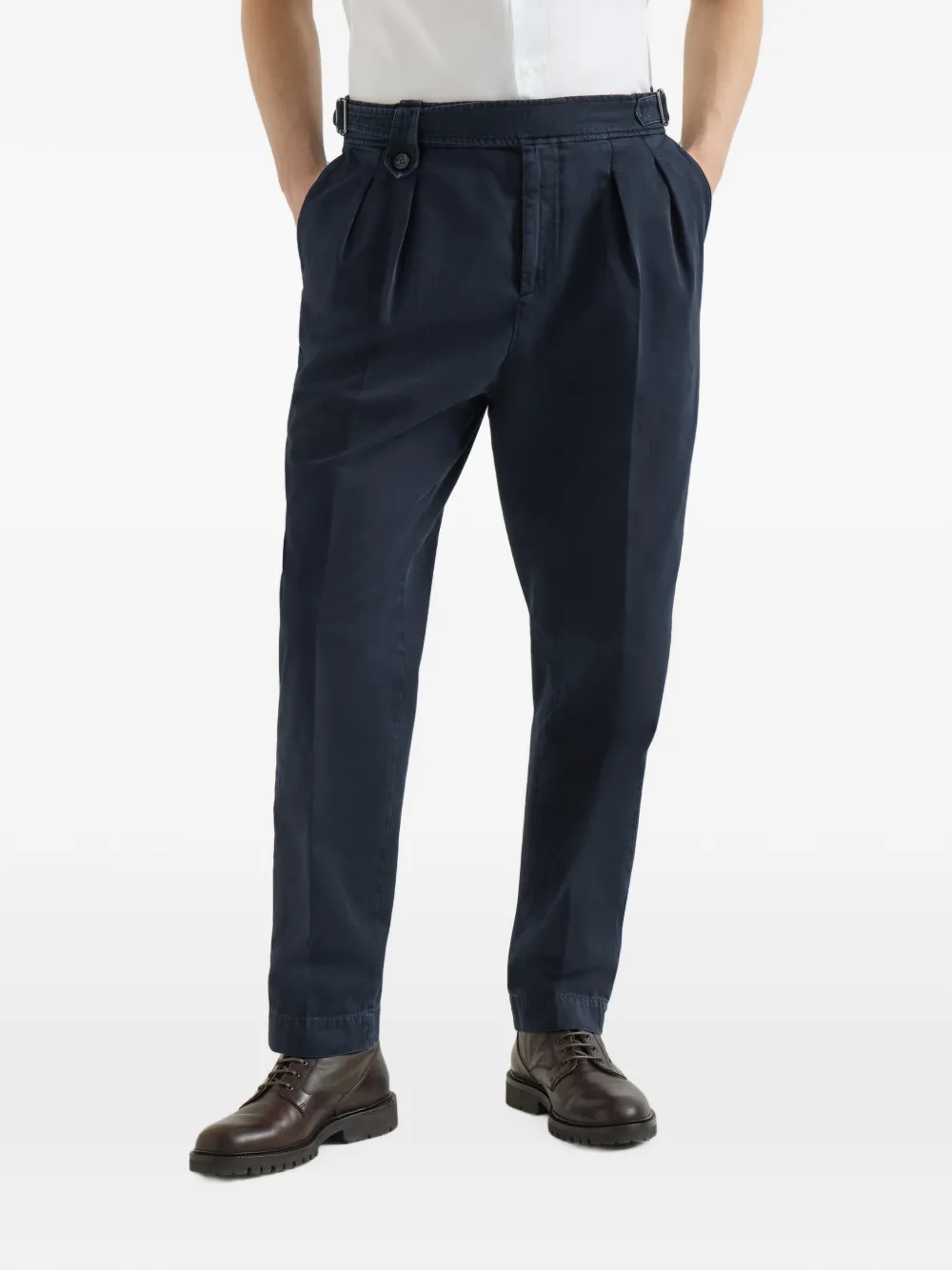 Brunello Cucinelli Broek met dubbele plooi en chevronweefsel Blauw