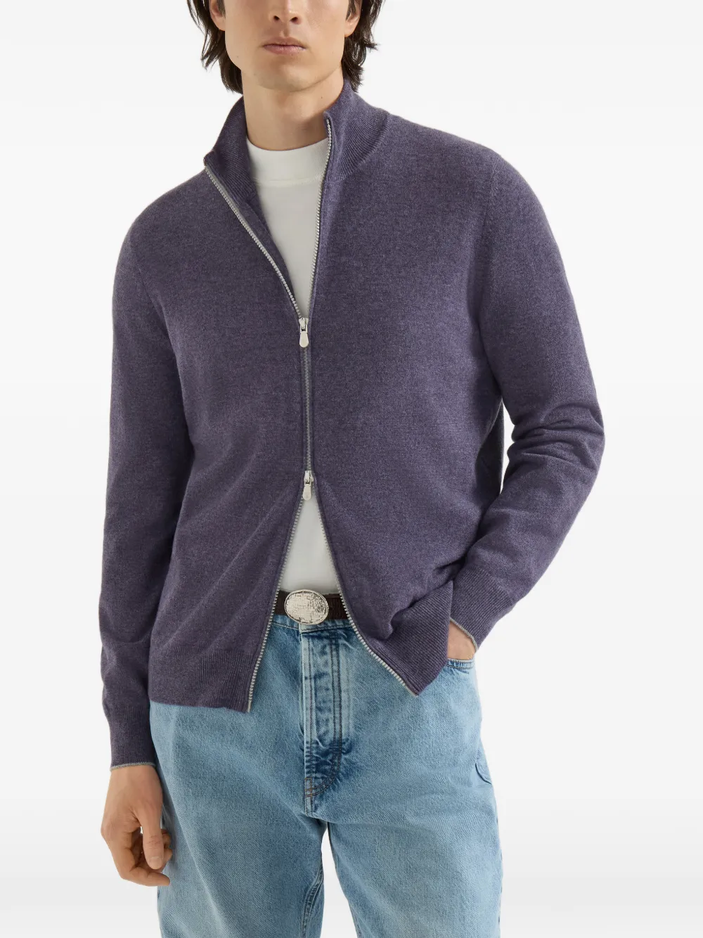 Brunello Cucinelli Kasjmier vest met hoge hals en rits Paars