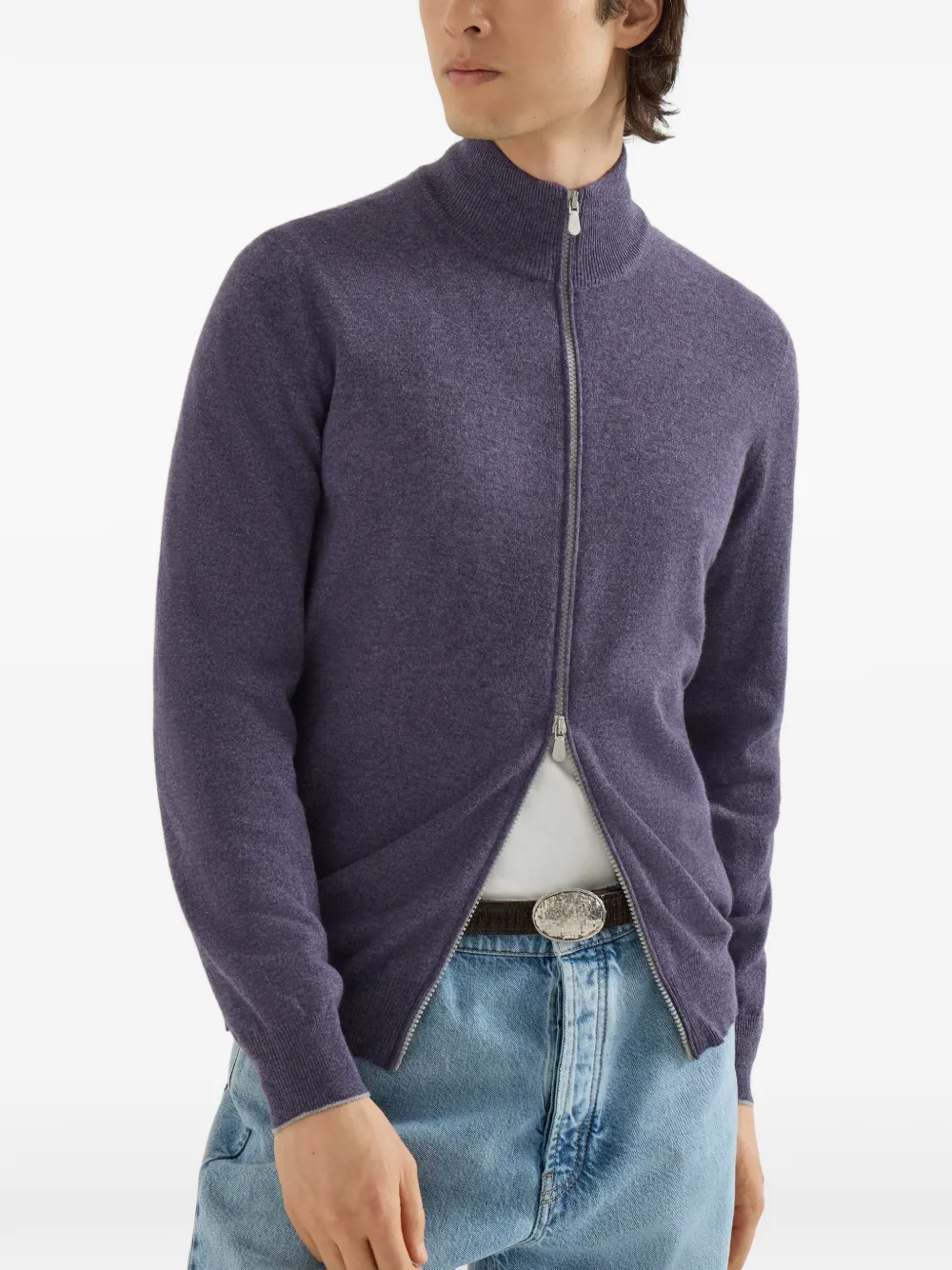 Brunello Cucinelli Kasjmier vest met hoge hals en rits Paars