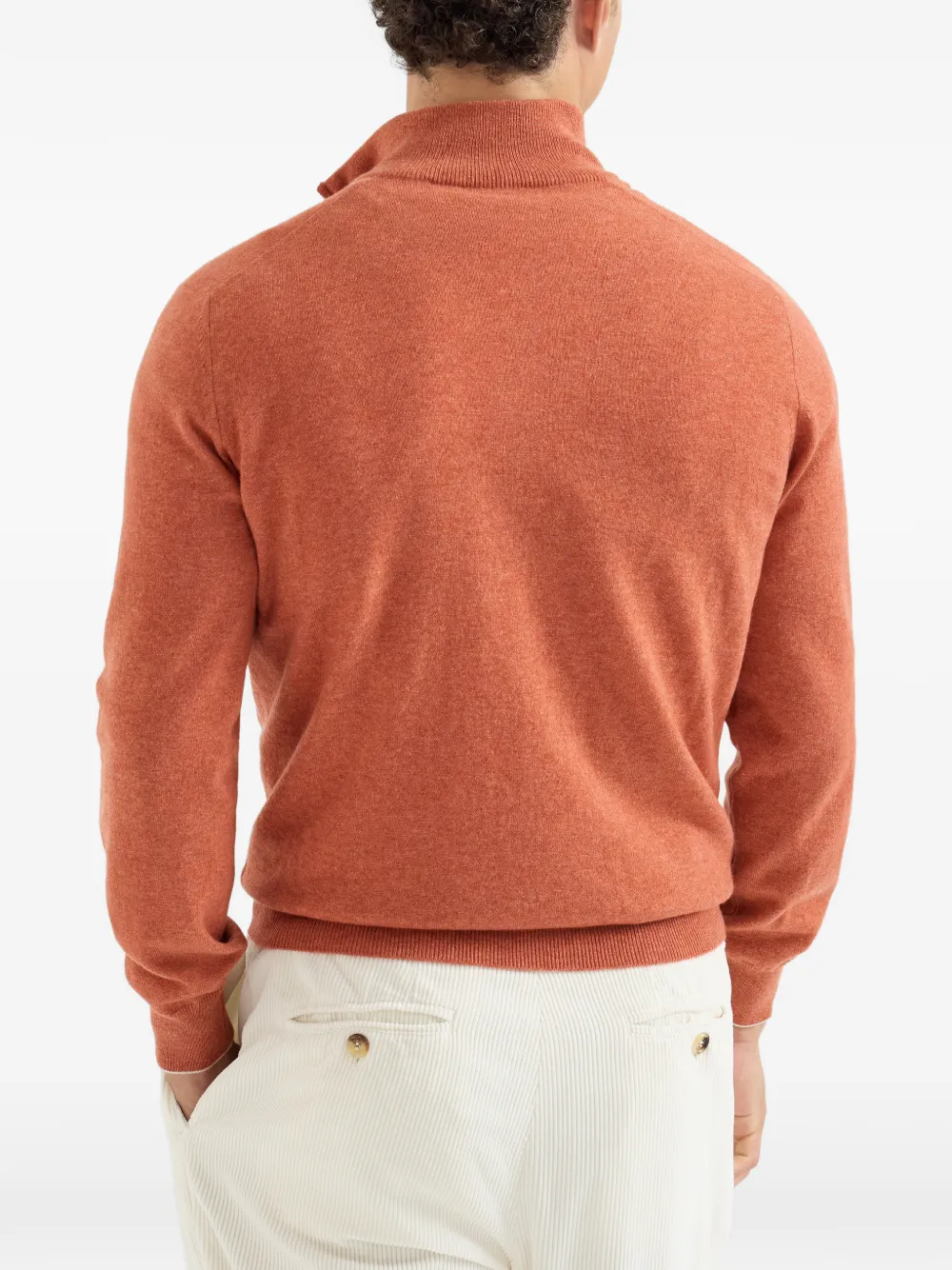 Brunello Cucinelli Kasjmier trui met halve rits Oranje