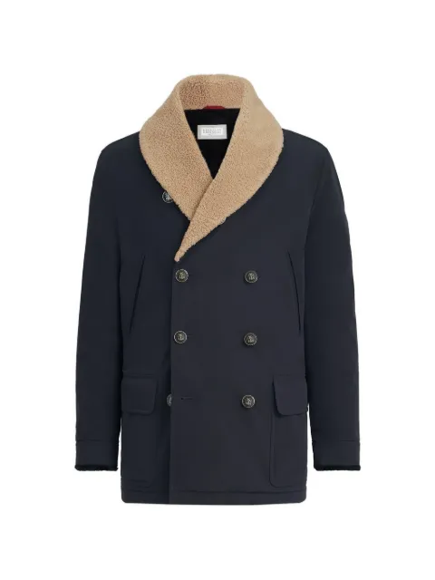 Brunello Cucinelli dobbeltradet frakke i nylon med lammeskindsfor