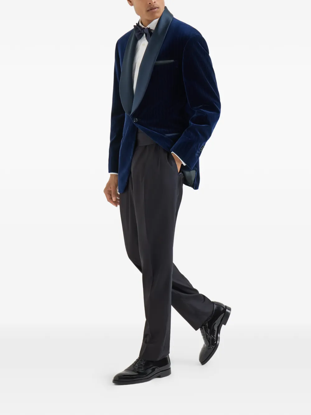  Brunello Cucinelli Pantaloni Da Smoking In Twill Di Lana Vergine E Seta Con Pieghe E Applicazioni In Vita - Nero 