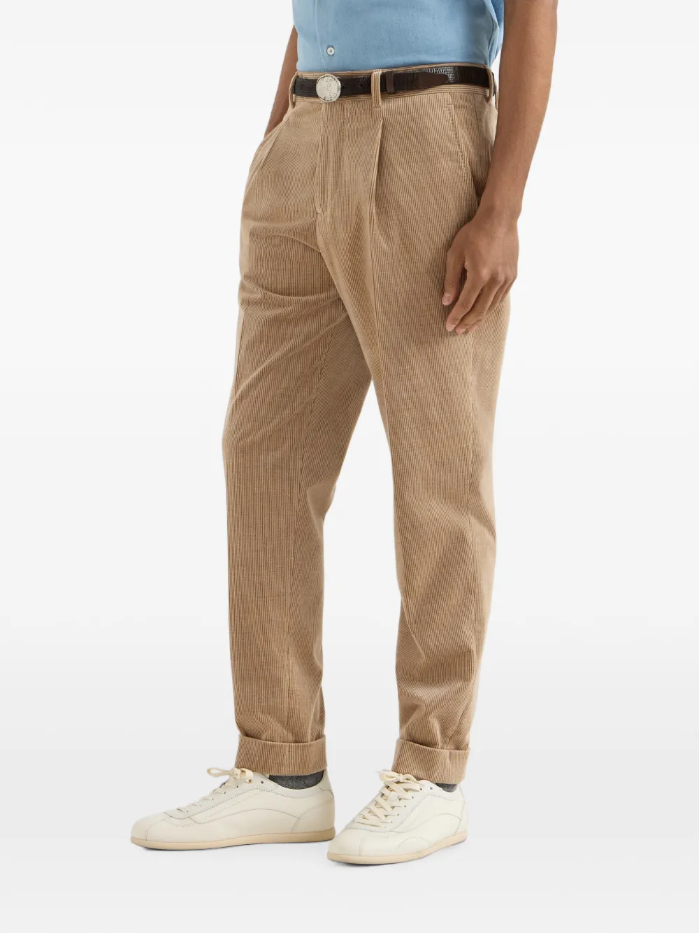 Brunello Cucinelli Comfort katoenen en kasjmier ribfluwelen broek met plooi Beige