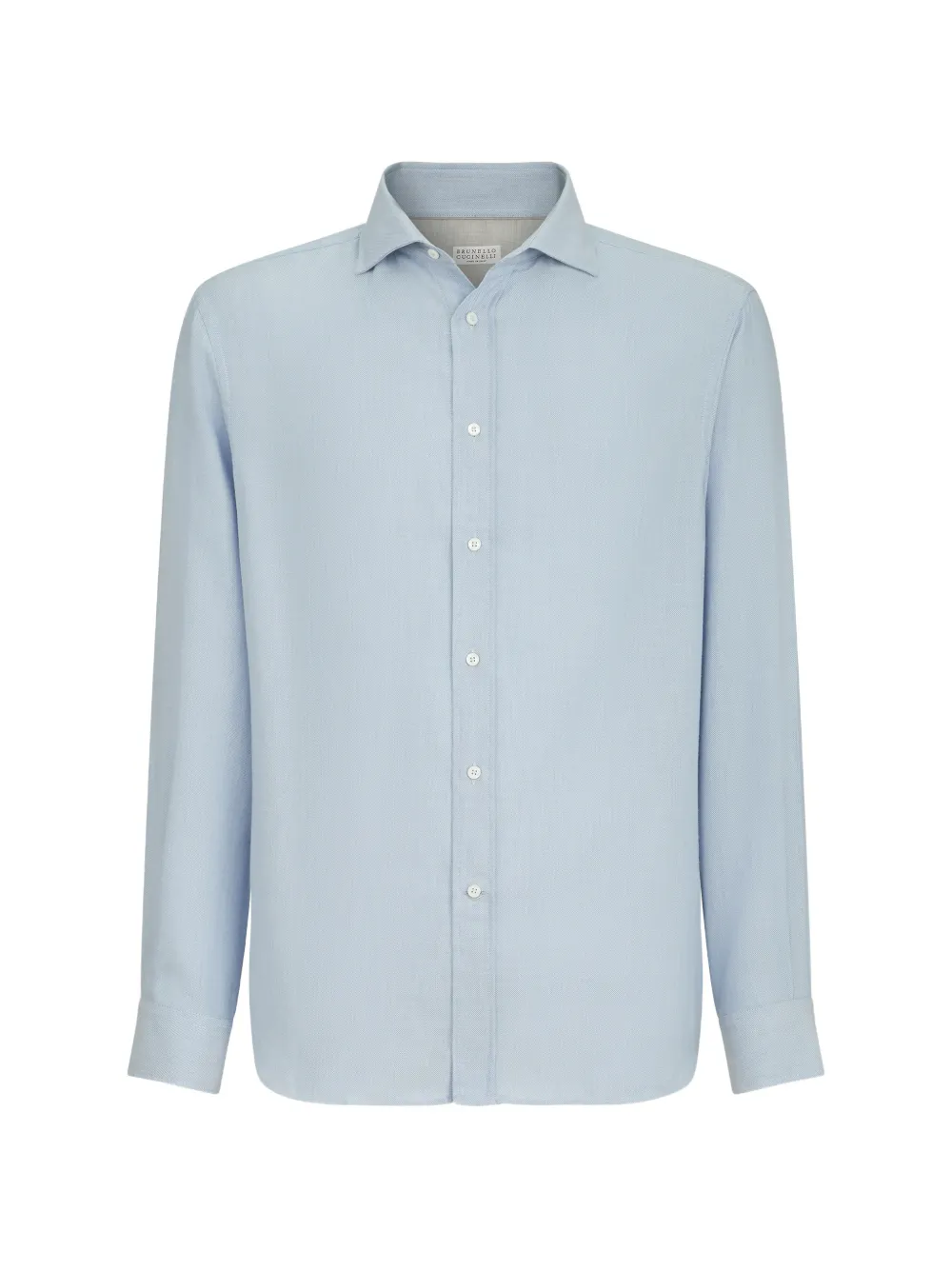 Brunello Cucinelli cotton and cashmere denim-effect diagonal shirt with spread collar - Blu
