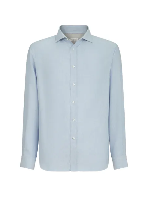 Brunello Cucinelli cotton and cashmere denim-effect diagonal shirt with spread collar