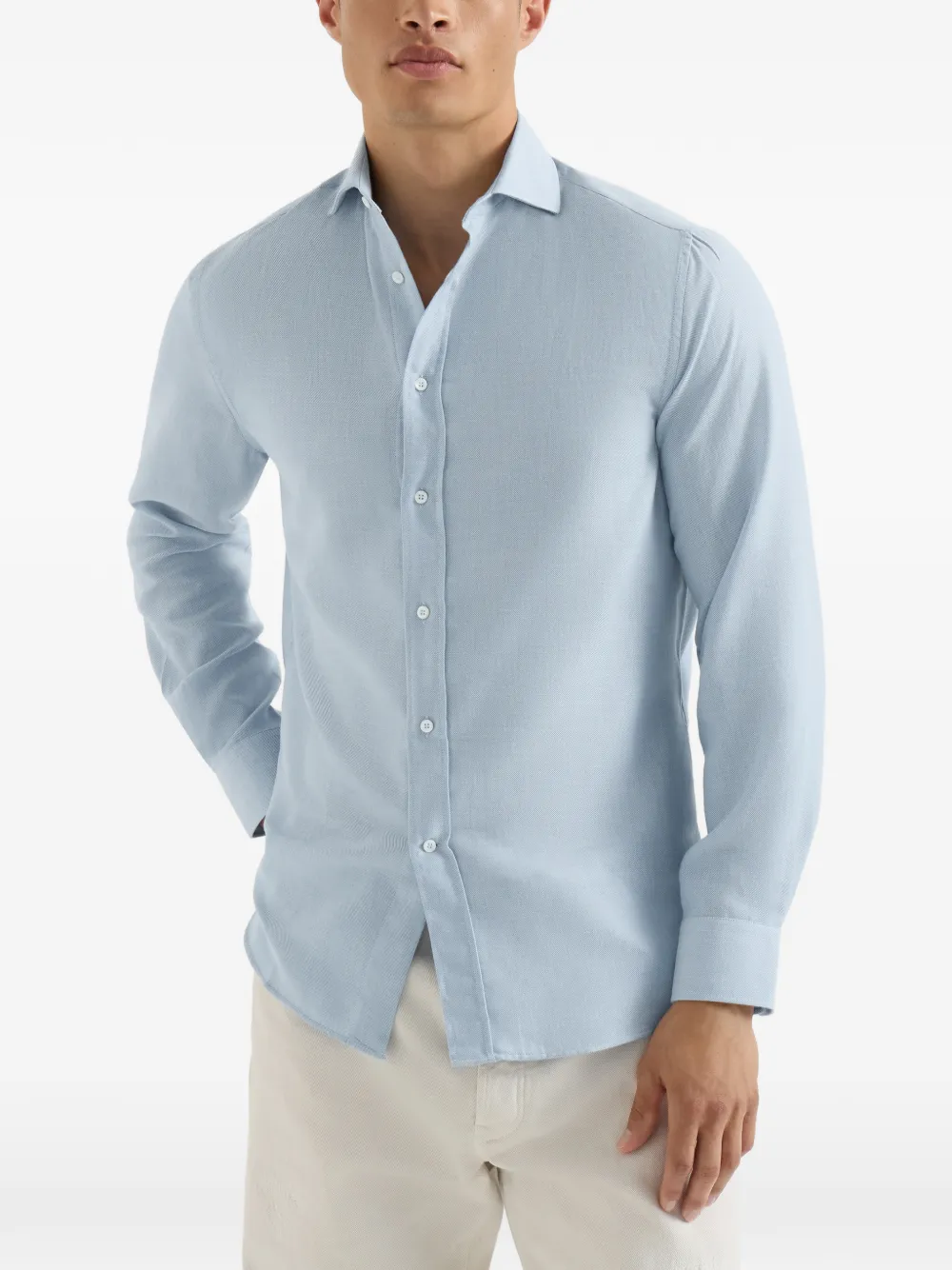 Brunello Cucinelli Katoenen en kasjmier overhemd met gespreide kraag en denim-effect Blauw