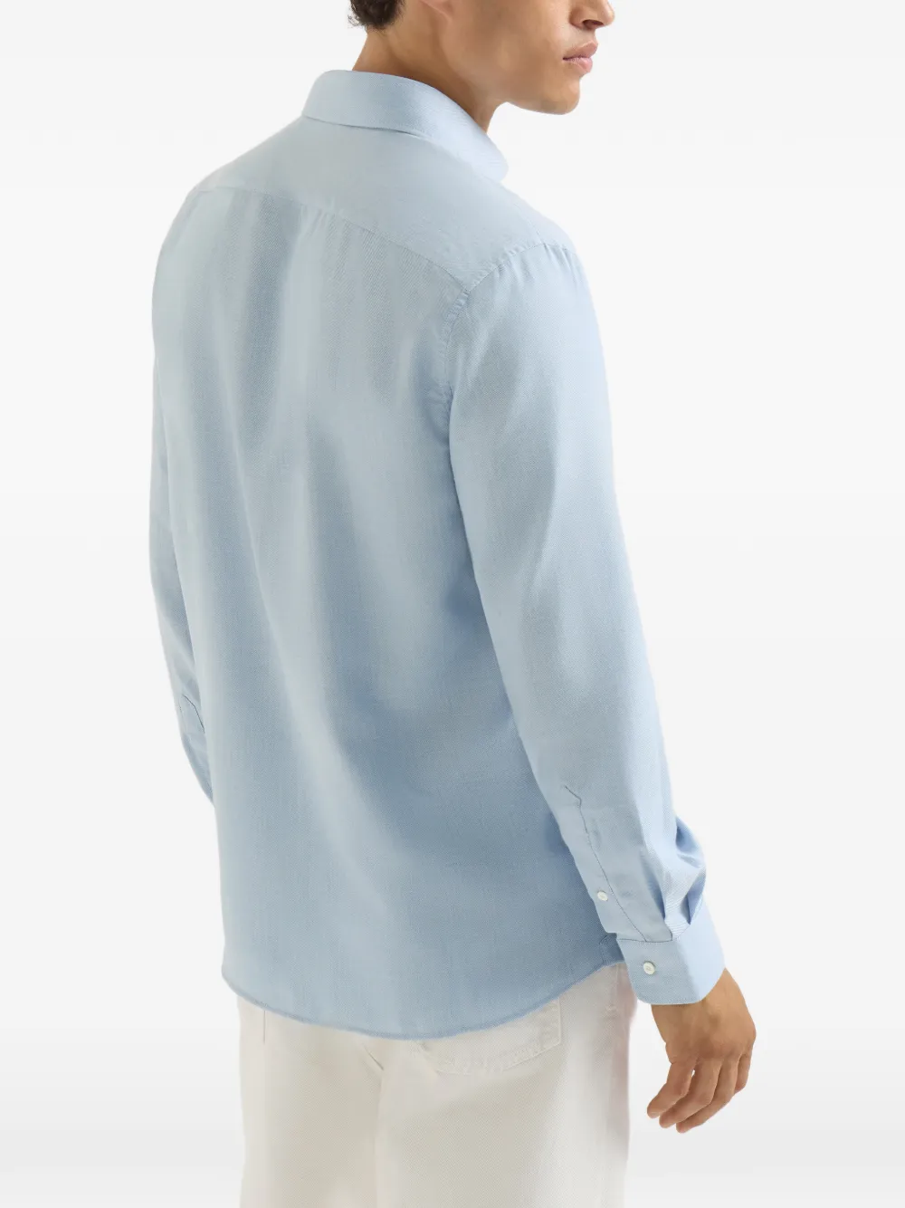 Brunello Cucinelli Katoenen en kasjmier overhemd met gespreide kraag en denim-effect Blauw