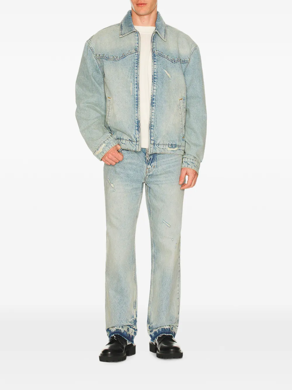 Represent Stud-embellished Distressed Jeans - Bleu 