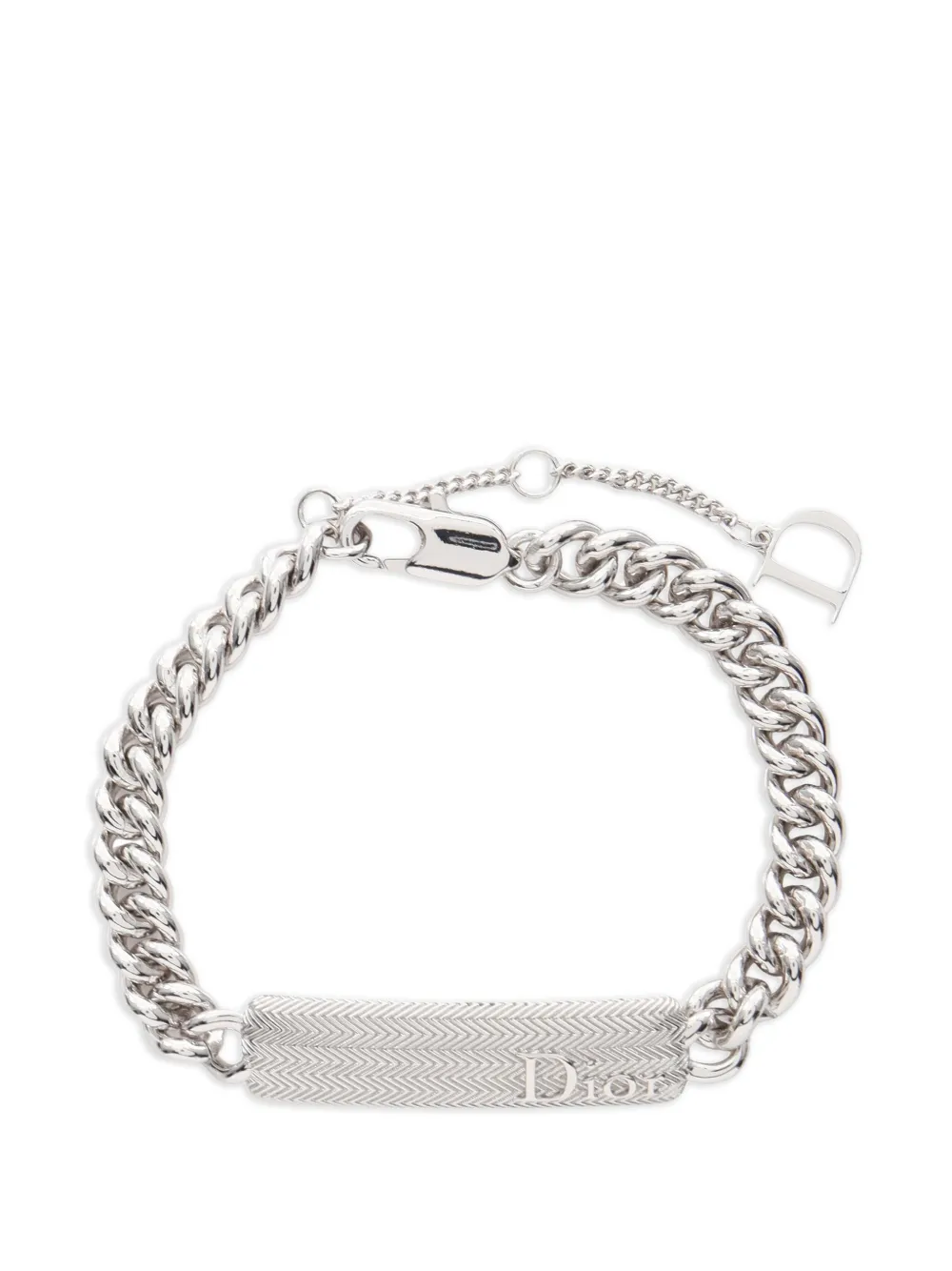 Christian Dior Pre-Owned 2020s Guilloché logo-plate bracelet - Argento