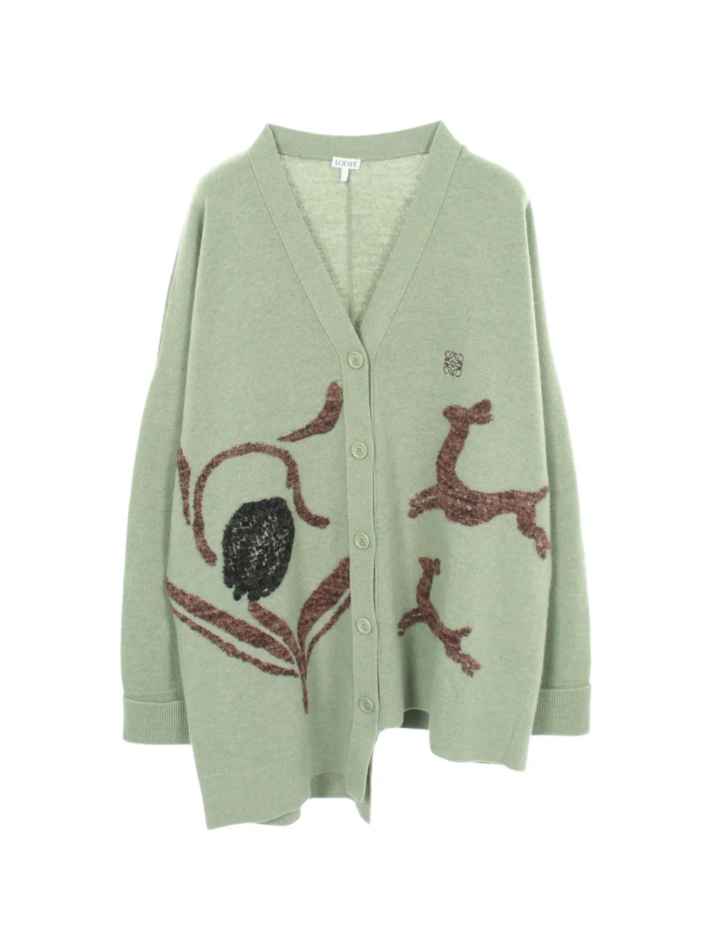 Loewe Pre-Owned 2010s asymmetric Bambi-jacquard cardigan - Verde
