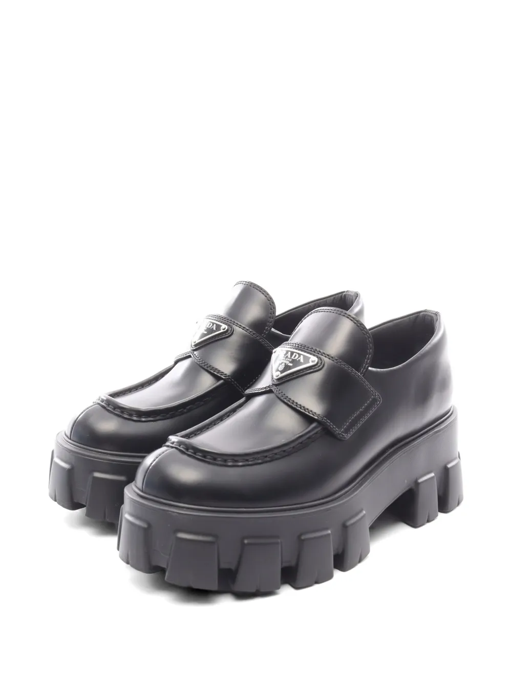 Pre-owned Prada Monolith Brushed Leather Loafers In Black