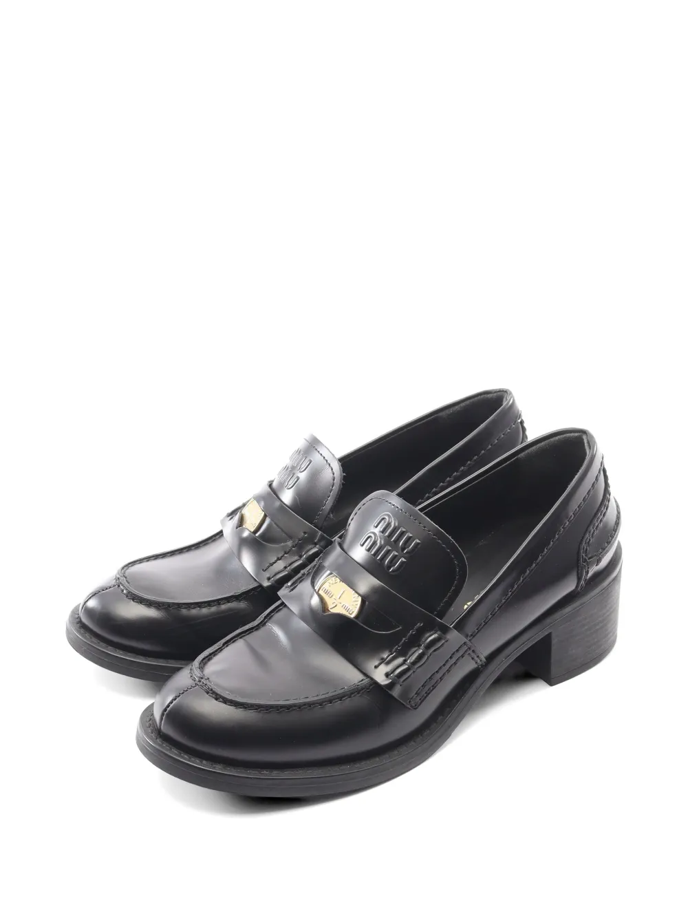 Pre-owned Miu Miu 2000s Brushed Leather Loafers In Black