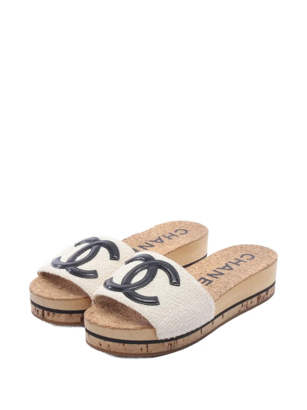 CHANEL Pre-Owned 1986-1988 Coco Mark tweed sandals - Neutrals