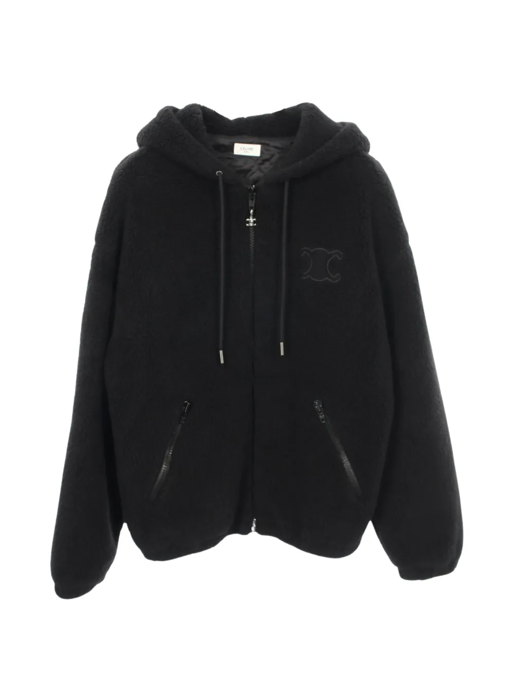 Celine Pre-Owned 2010s Triomphe zip-up hooded fleece wool jacket - Black