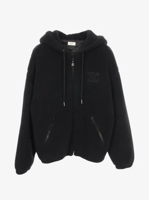 Celine Pre-Owned 2010s Triomphe zip-up hooded fleece wool jacket