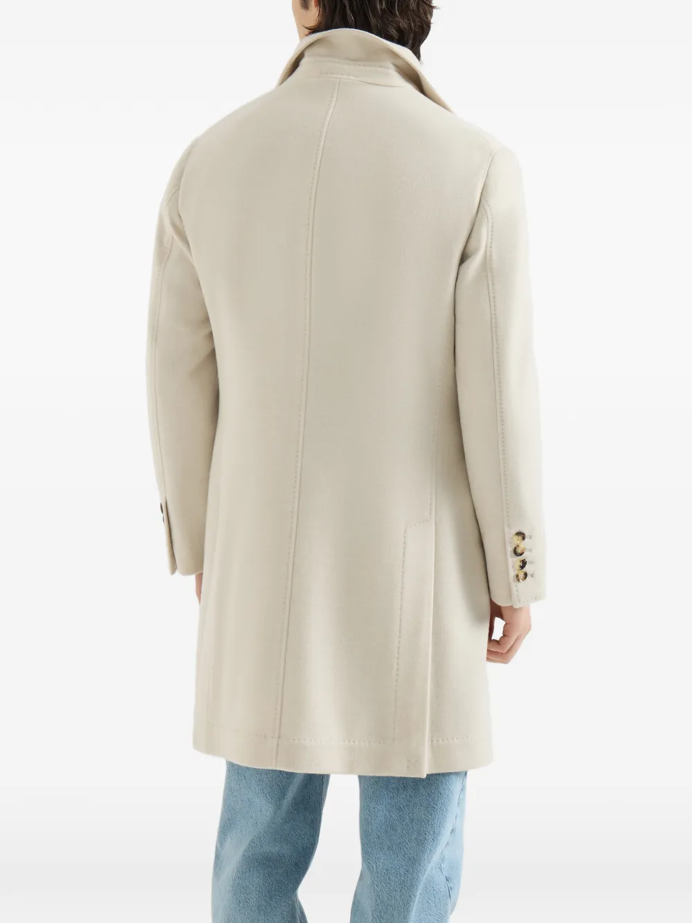 Brunello Cucinelli Lichtgewicht waterbestendige kasjmier jas met dubbele openingen Beige