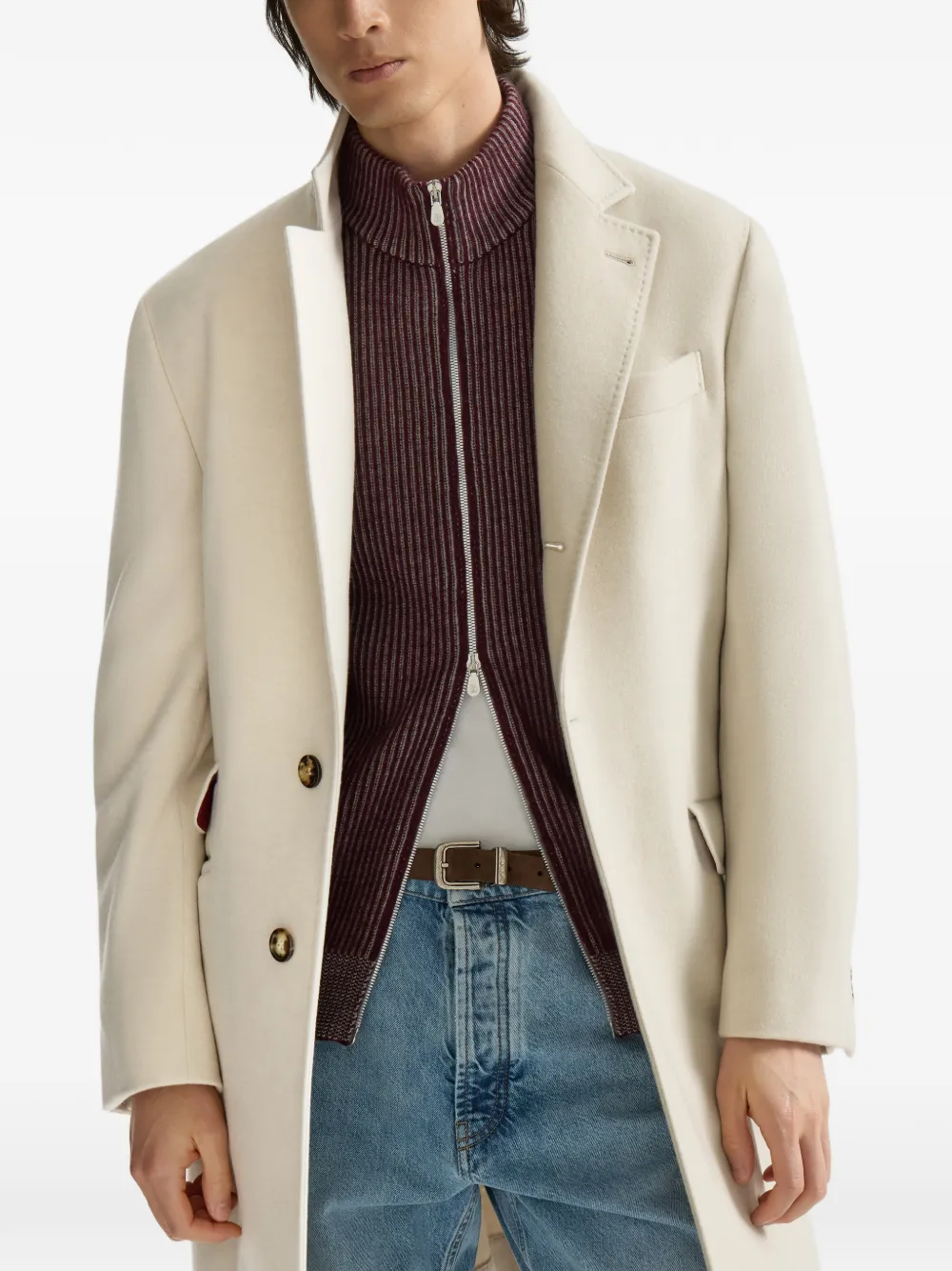 Brunello Cucinelli Lichtgewicht waterbestendige kasjmier jas met dubbele openingen Beige